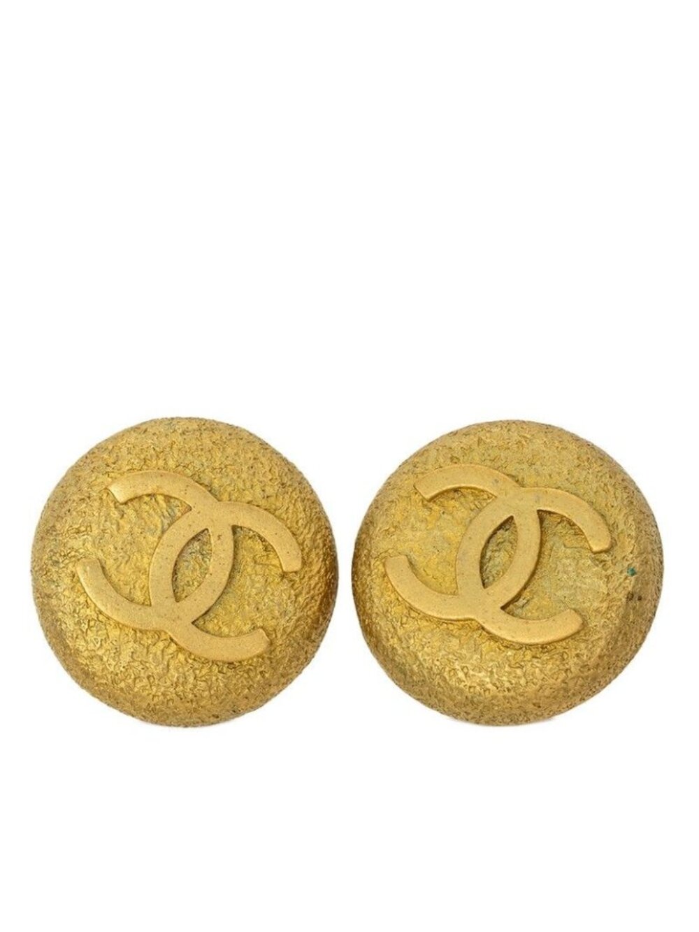 Chanel CC Logo Vintage Round Earrings Stamp Gold Plated